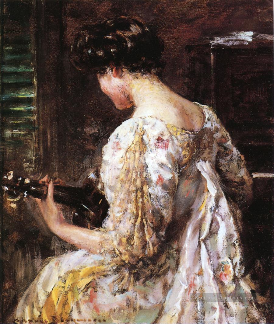 Femme à la guitare Impressionniste James Carroll Beckwith Peintures à l'huile